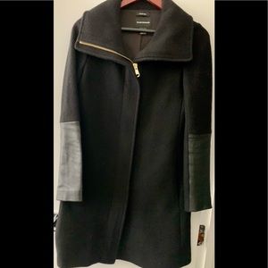 Club Monaco Black Wool And Leather Coat Xs